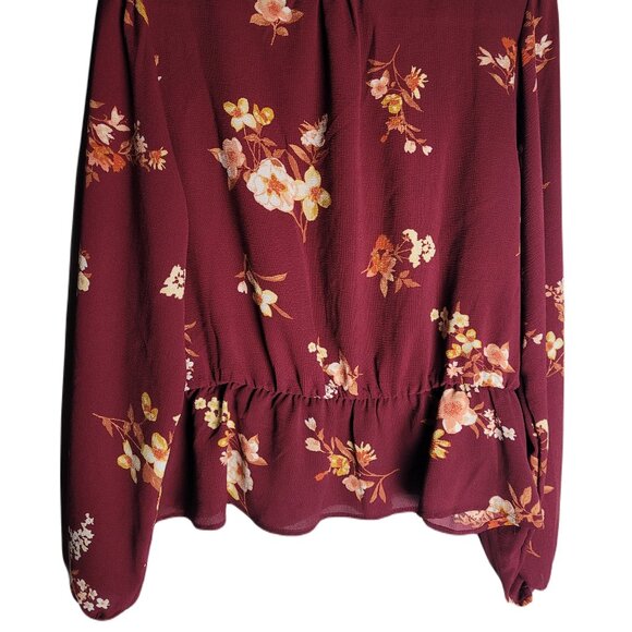 Hippie Rose Cropped Blouse Woman's XL Elastic Waist Band Maroon Top NWT - Picture 2 of 3
